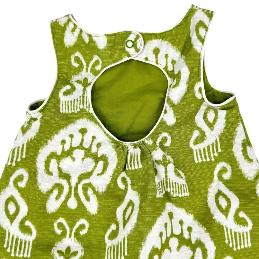 Gymboree 6-12 Month Chartreuse Green & White Ikat Print Cotton Jumper Dress